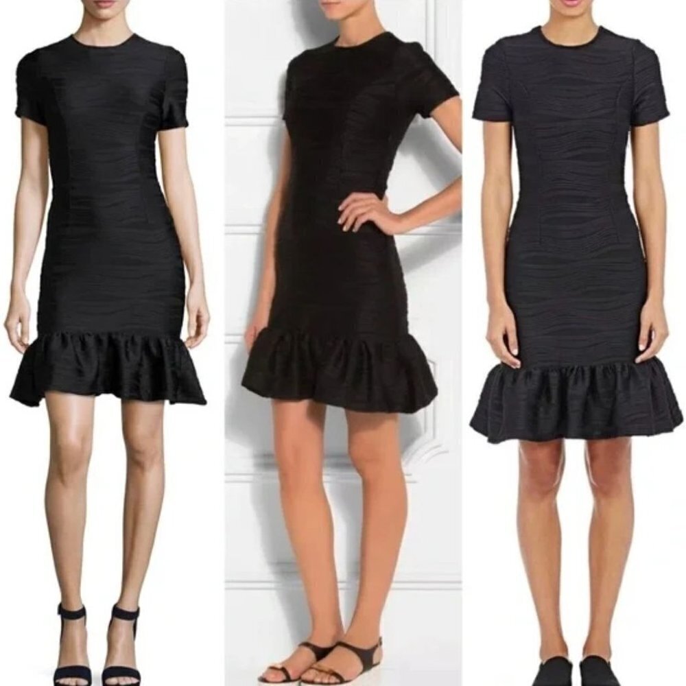 Opening Ceremony Black Wavy Stripe Lotus Dropped Ruffle Hem Dress Size M‎